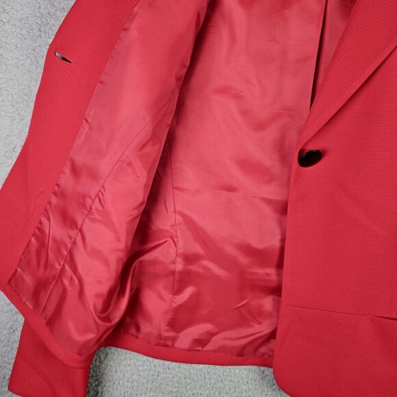 Anne Klein Blazer 10 Red Peplum Back Classic One Button Jacket Workwear Pockets - Picture 9 of 16